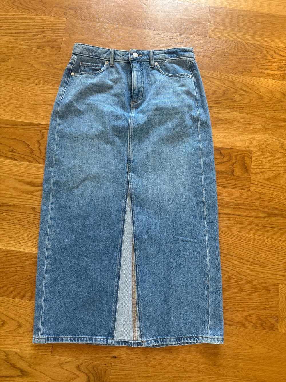 LOFT High-Rise Light Blue Denim Maxi Skirt